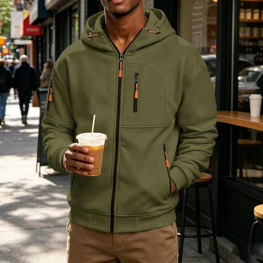 Men's Casual Color Hooded Long Sleeve Jacket for Everyday Wear