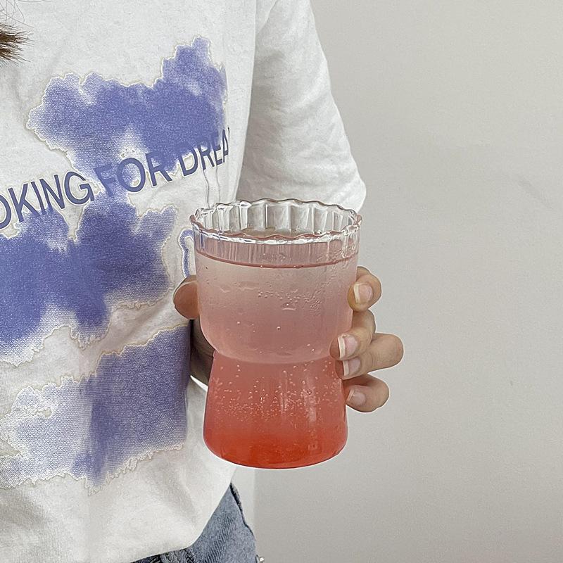 Coffee Glass Cup Japanese Striped Heat-Resistant Milk Coffee  Glass Mug Transparent Water Drinking Cup Kitchen Decor Water Glass