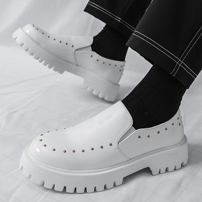 Weiße Plateauschuhe mit Nieten für Herren, höhensteigernd, Designer Hip-Hop Rock Punk, Hochzeits-Abschlussball Homecoming Party Loafer