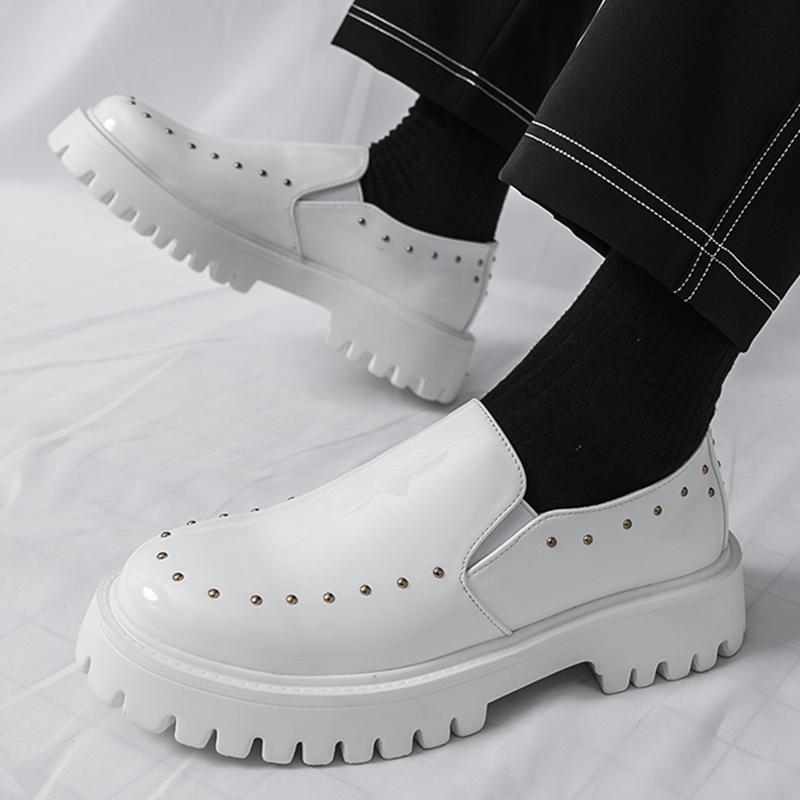 White Thick-soled Rivet Dress Height Increasing Shoes for Men Designer Hip-hop Rock Punk Wedding Prom Homecoming Party Loafers