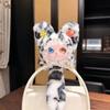 Plush Material Lace Leopard Print Cat Plush Keychain Vinyl Face Doll Pendant  Jewelry Accessories