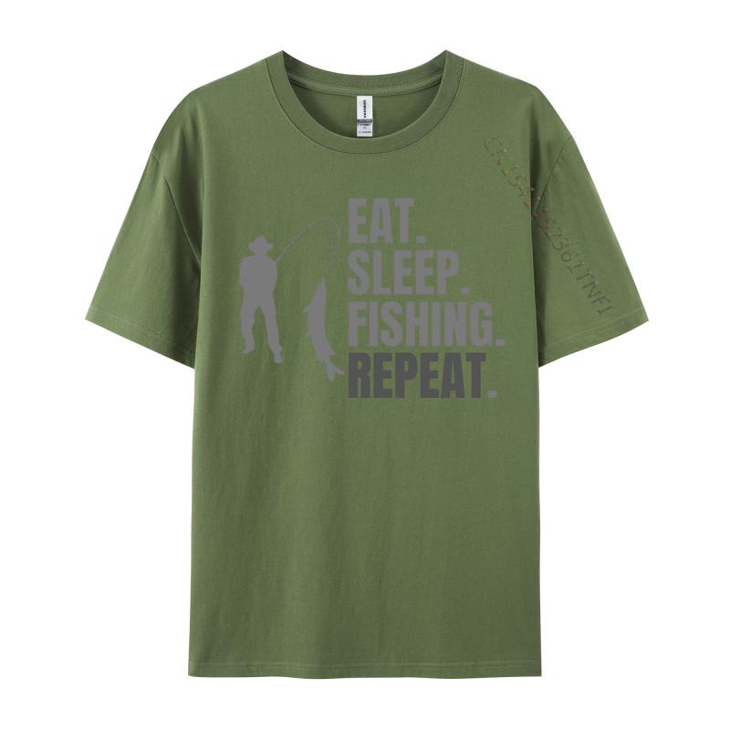 Eat Sleep Fish Repeat Tshirt Cotton Fabric Tops Tees for Men Print Tshirts Normal Faddish ONeck TeeShirt