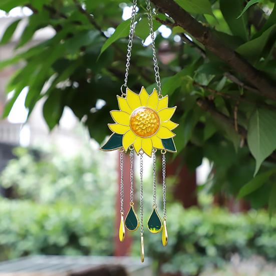 Sunflower Wind Chime Ornament Window Hanging Panel Decoration with Chain Flower Wind Chime Art for Home Patio Porch Garden Backyard Decor