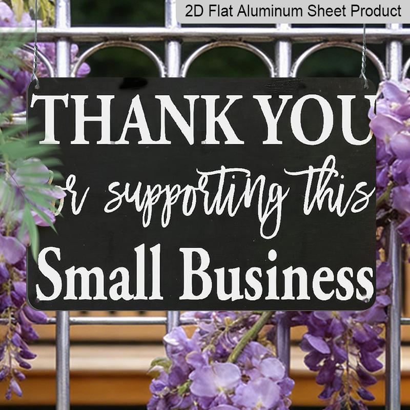 2D Flat, Small Business Thank You Sign - Elegant Cursive-like Font - Black & White Shop Decoration - Durable Aluminum Plaque - No Wiring Needed - for