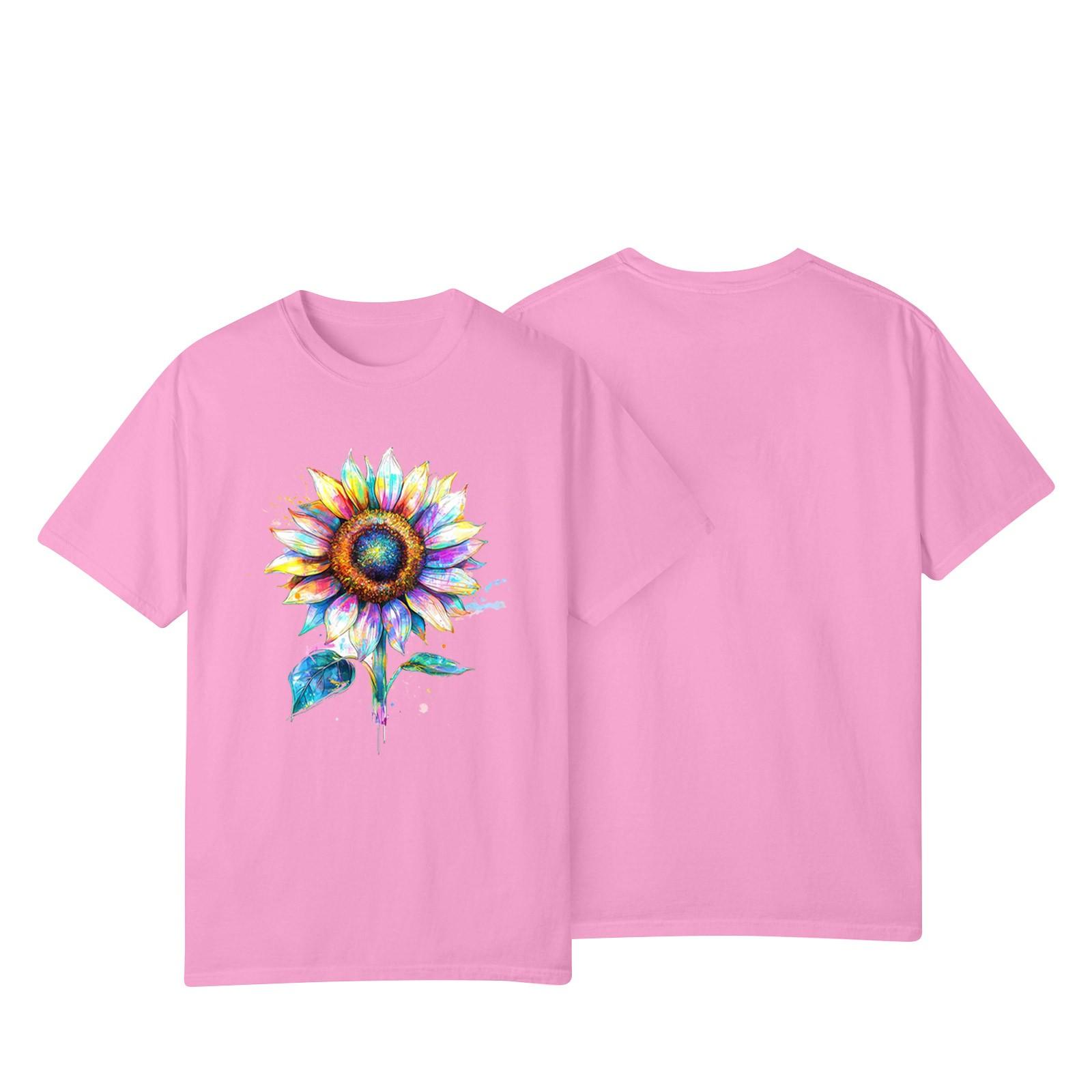 

Женская повседневная футболка с принтом подсолнухов Street Slim Fit с коротким рукавом M розовый