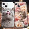 Luxury TPU Soft Phone Case For iPhone 17 Air 16E 16 11 15 14 Pro MAX 12 13 7 8 Plus X XR XS SE 2022 Cover Wearing Flowers Cat