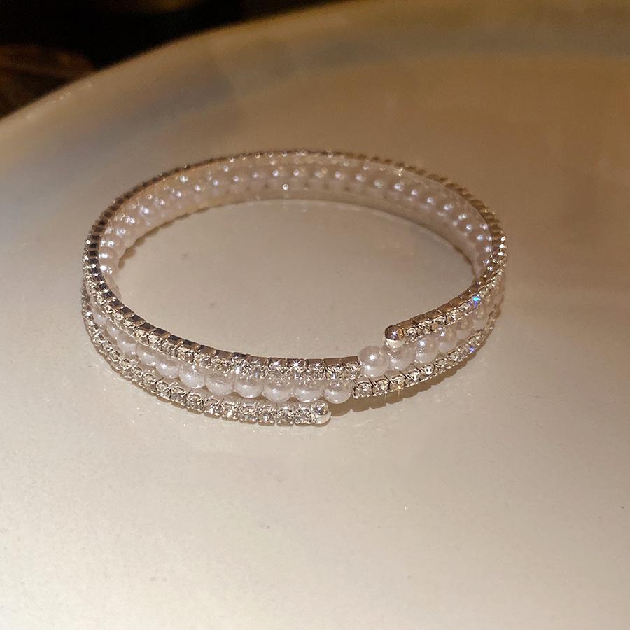 Rhinestone Pearl Multi-layer Open Bangle: Elegant Autumn-Winter Fashion Bracelet for Women