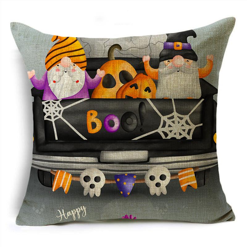 Colorful Halloween Trick Or Treat Dwarf Skull Pumpkin Linen Throw Pillowcase Decorative Cushion Cover For Sofa Living Room Party
