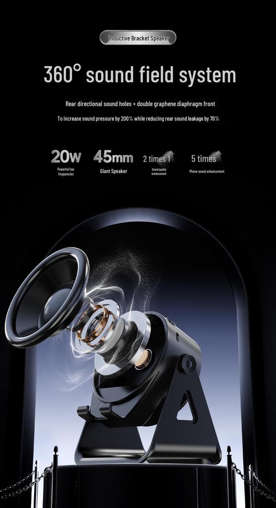 5-in-1 Bluetooth Speaker: Smart Sensor, Wireless Charger, Magnetic Phone Holder, Rotating Multifunction.