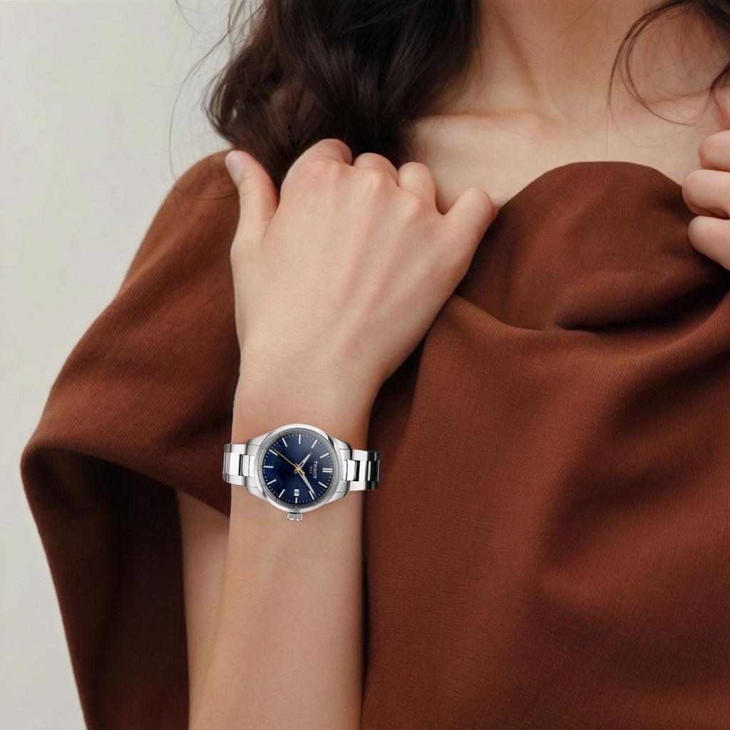 TISSOT PR Quartz Movement 100m Water Resistance Women's Watch 34mm Blue Dial Stainless Steel Case T150.210.11.041.01