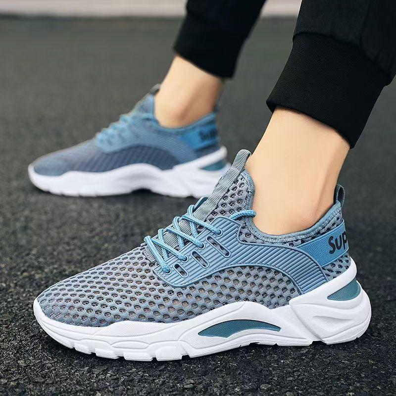 New Summer Men's Shoes Breathable Thin Single Mesh Hollow Mesh Sports Running Casual Mesh Shoes Men's Trendy Shoes