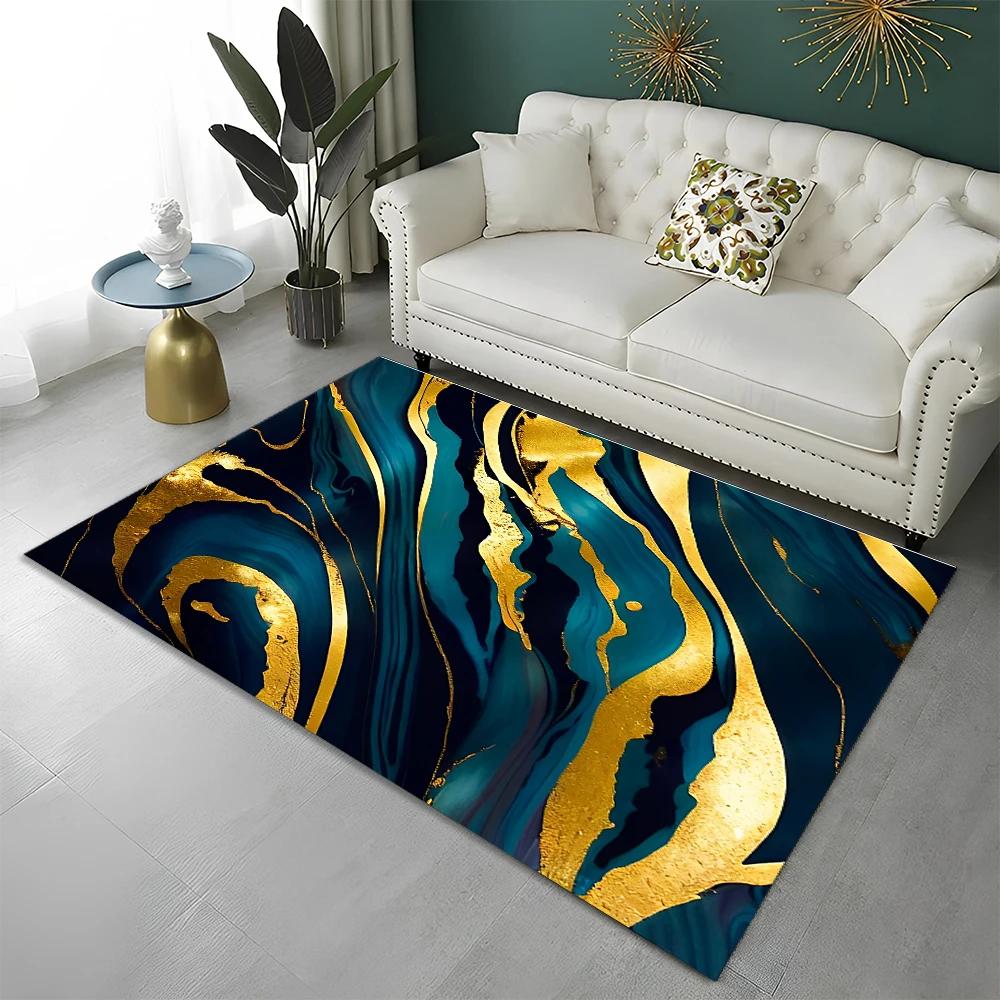3D Colour Splendid Gold Nordic Marble Carpet Rug for Home Living Room Bedroom Sofa Doormat Decor,kid Area Rug Non-slip Floor Mat