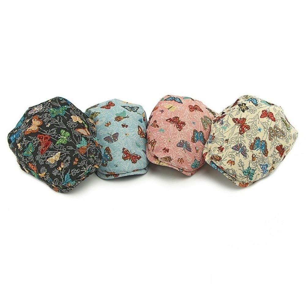 Reversible Design Retro Newsboy Cap Ethnic Style Butterfly Embroidered Beret  Women's Wear