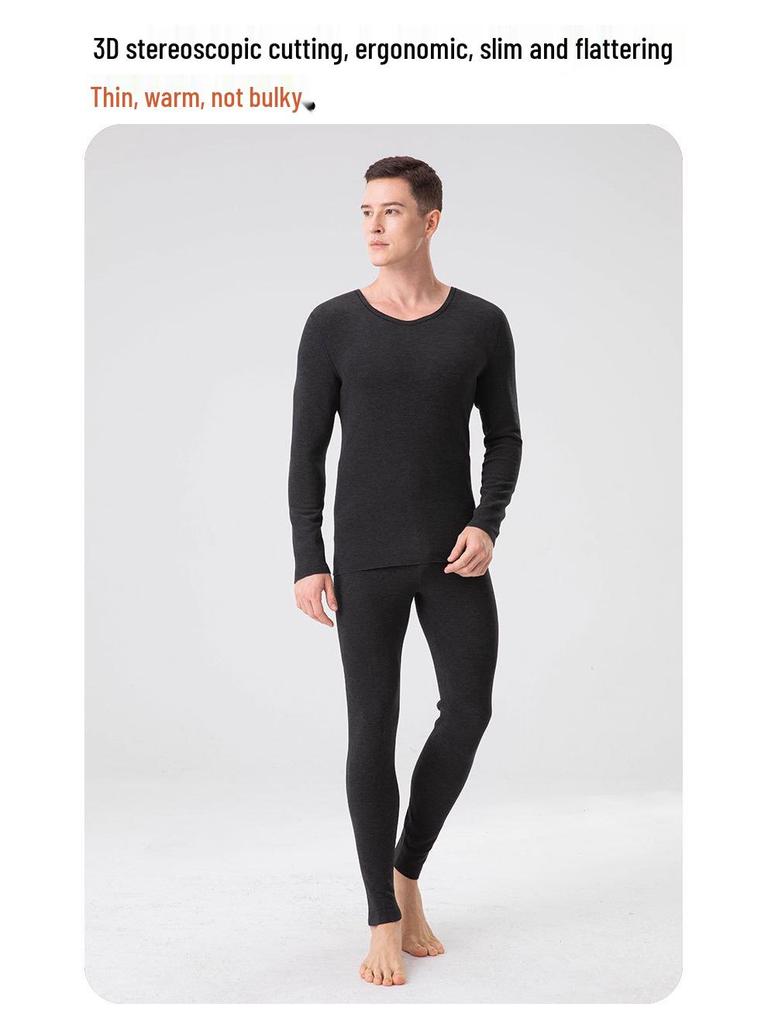 Men's Wool-Silk-Acrylic Seamless Fleece-Lined Warm Underwear Set