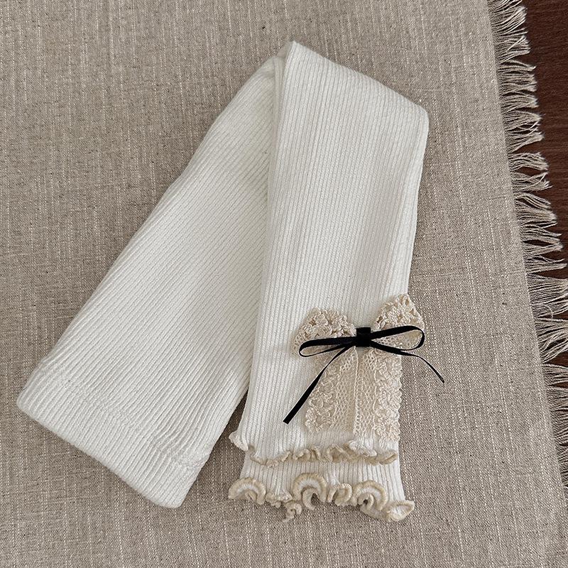 

2025 Autumn/Winter Girls Fleece-Lined Ruffle Trim Tights with Bow Detail XL for 100-115cm