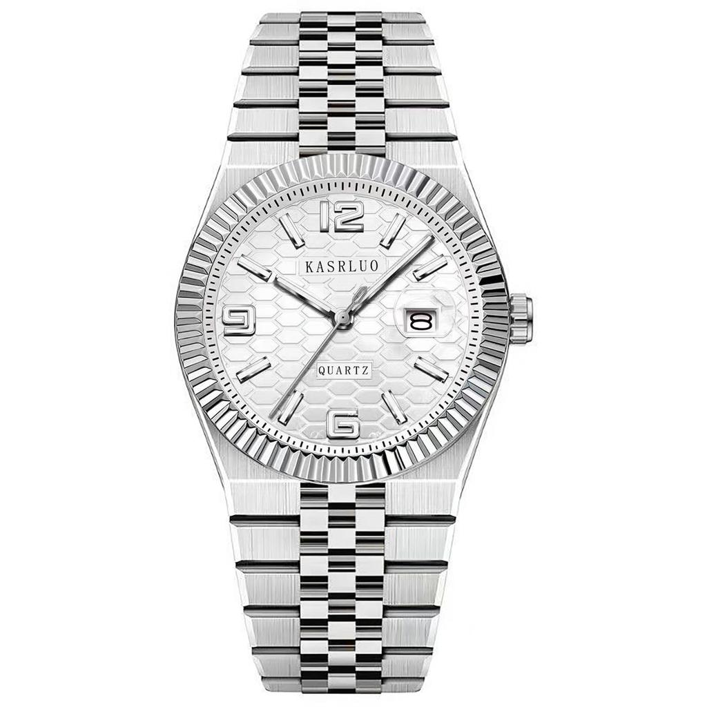 Men'S Watch Stainless Steel Waterproof Non-Mechanical Luminous Calendar Fashion Steel Belt Quartz Watch