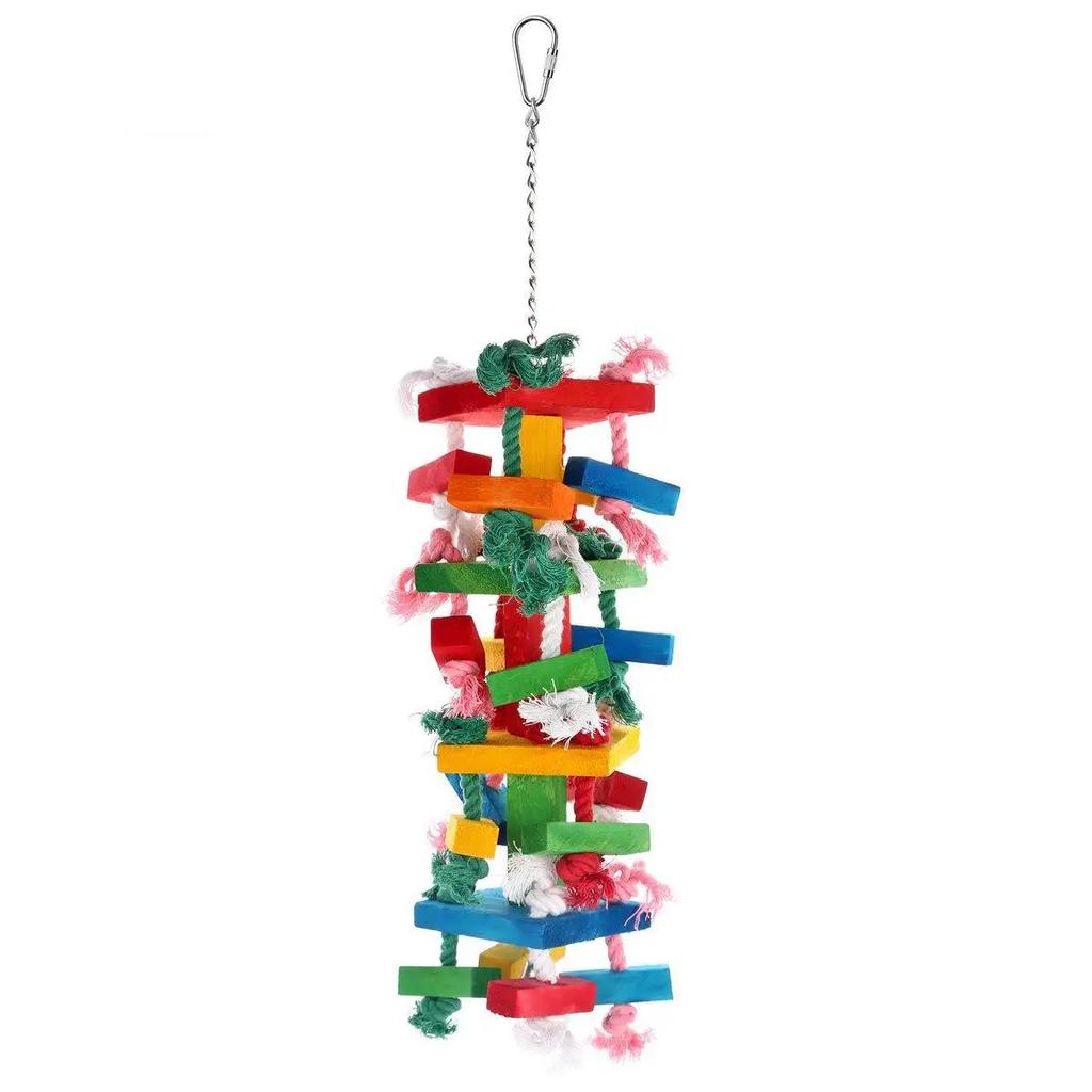 Bird Parrot Swing Hanging Toy Colorful Solid Wood Parrot Playstand Bird Playground Budgie Perches Stand Ladder Bird Accessories