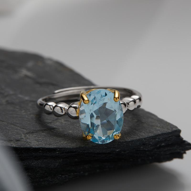 S925 Sterling Silver Natural Citrine Amethyst Topaz Color Treasure Ring Women'S Earrings Jewelry