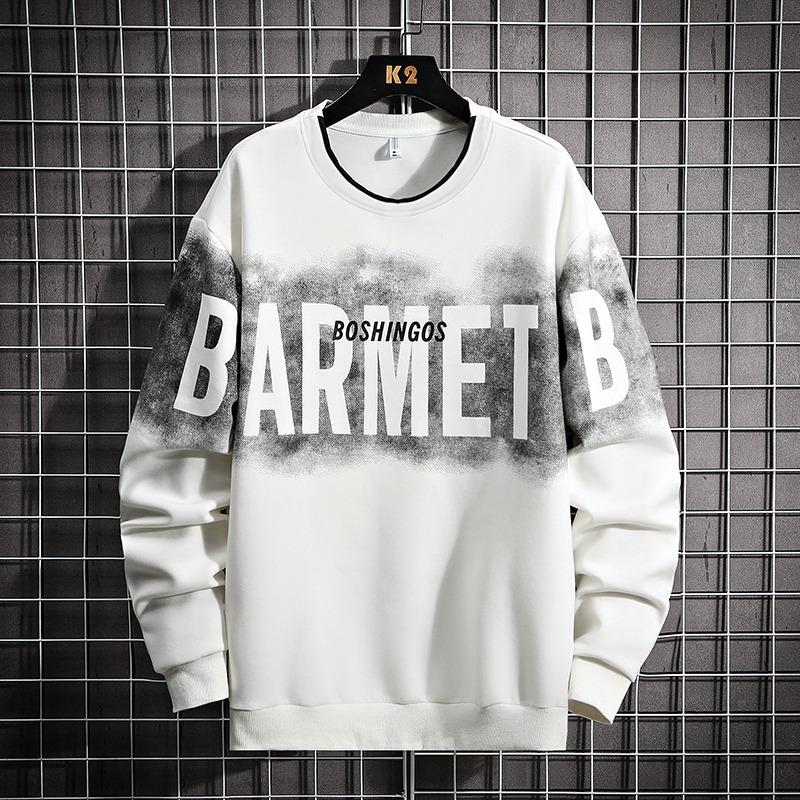 Spring Autumn Round Neck Letter Printing Sweatshirt Male Long Sleeve Casual Fashion Bottomed Pullover Top Men
