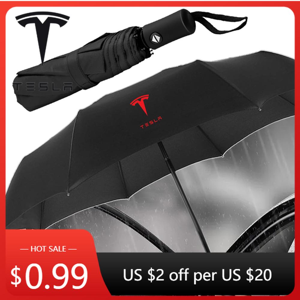 Autocolant Auto Tesla Stilizare Mașină Umbrelă Pliabilă Portabilă Protecție Solară Ploaie Dublă Automată Protecție UV Parasolar Pentru Tesla Model 3 Model Y