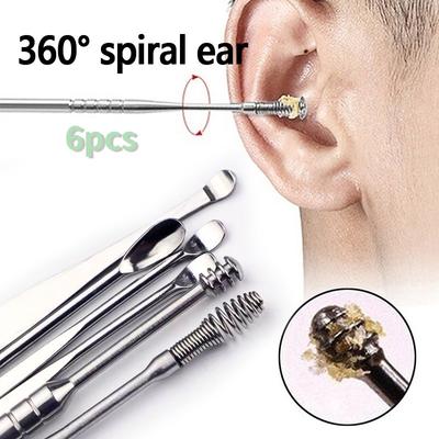 6-piece Stainless Steel Earpick Earpick Earpick Convenient Travel Earpick Tool Set Earpick Earwax Adult Earscoop 360-degree Spiral Clean Earwax