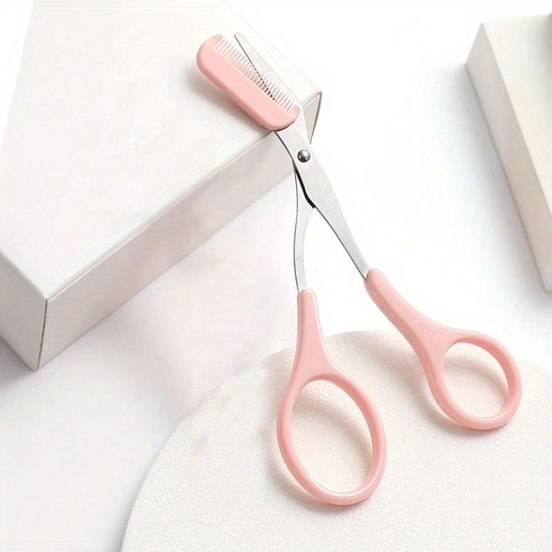 1pc Crescent Eyebrow Trimmer + 1pc Pink Eyebrow Scissors + 1pc Pink Folding Eyebrow Trimmer, Pink Eyebrow Clipper with Built-in Comb