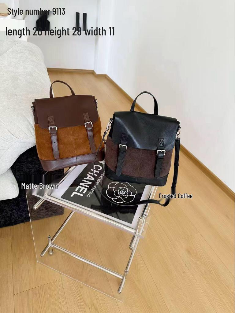 2025 Damen Wildleder Colorblock Großes Fassungsvermögen Retro Rucksack