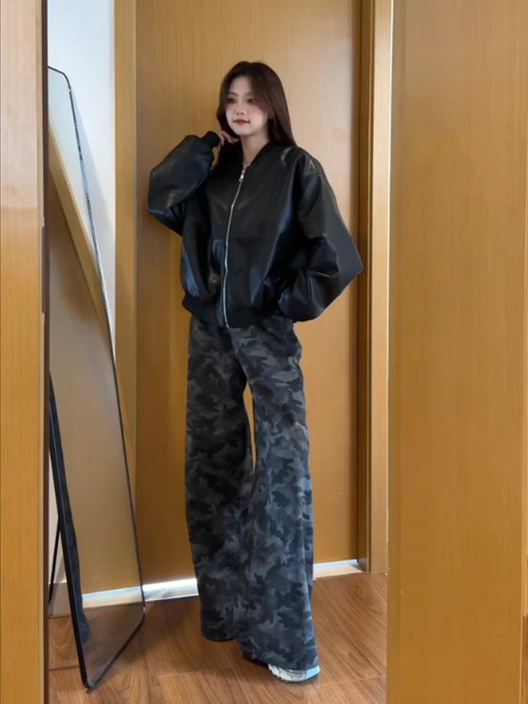 

Удобные весенне-осенние рабочие брюки женские свободные брюки с широкими штанинами драпированные прямые камуфляжные спортивные повседневные джинсовые брюки длинные джинсы 4XL