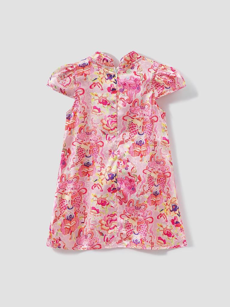 Girls' Sleeveless Tang Suit Dress: Summer Koi & Flower Design