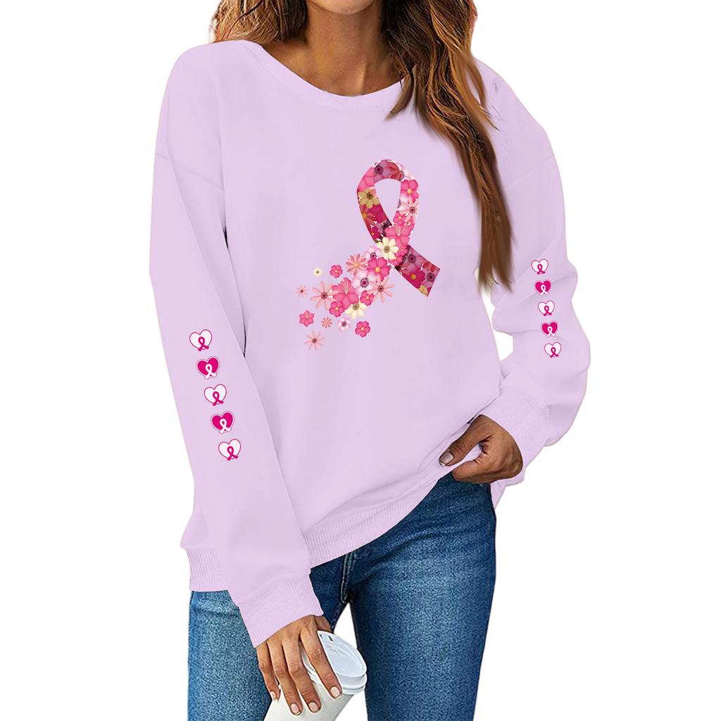 Breast  Sweatshirts For WomenRibbon Breast  Shirt Cute Dog Graphic  Long Sleeve Tops