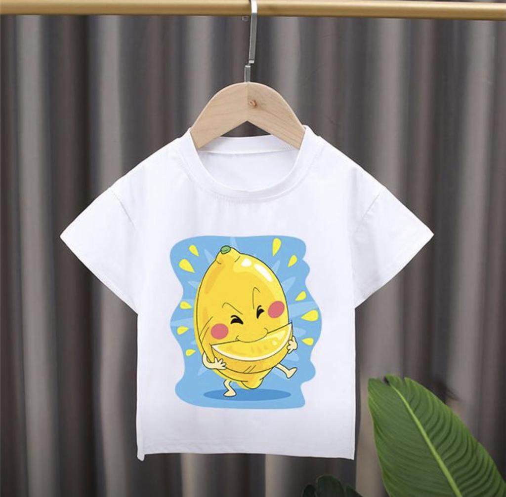 New Style Childrens Cartoon Fruit Print Roundneck Shortsleeved Tshirt Girl Clothes Boys Clothes Kids Clothes Modal Fabric