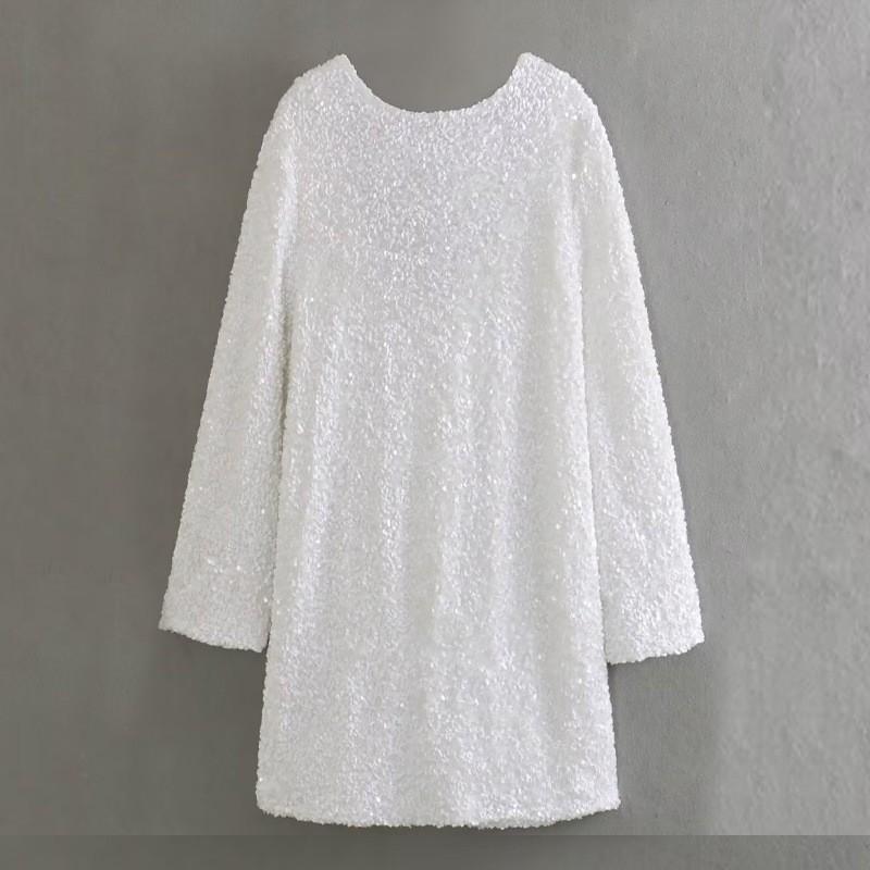 European American Women s Clothing Fashionable Temperament Sequined Bow Long-sleeved Dress XS белый