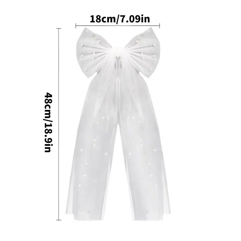 Soft Tulle Short Bridal Veil With Hair Clip Beadwork Pearls Design Bowknot Hair Veil For Wedding Party And Formal Event