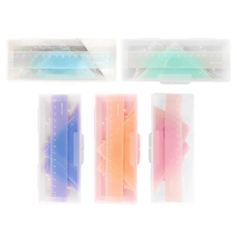 4 Set Math Geometry Tool Plastic Ruler Include Straight Ruler for Triangle Ruler Protractor Student School Office Statio