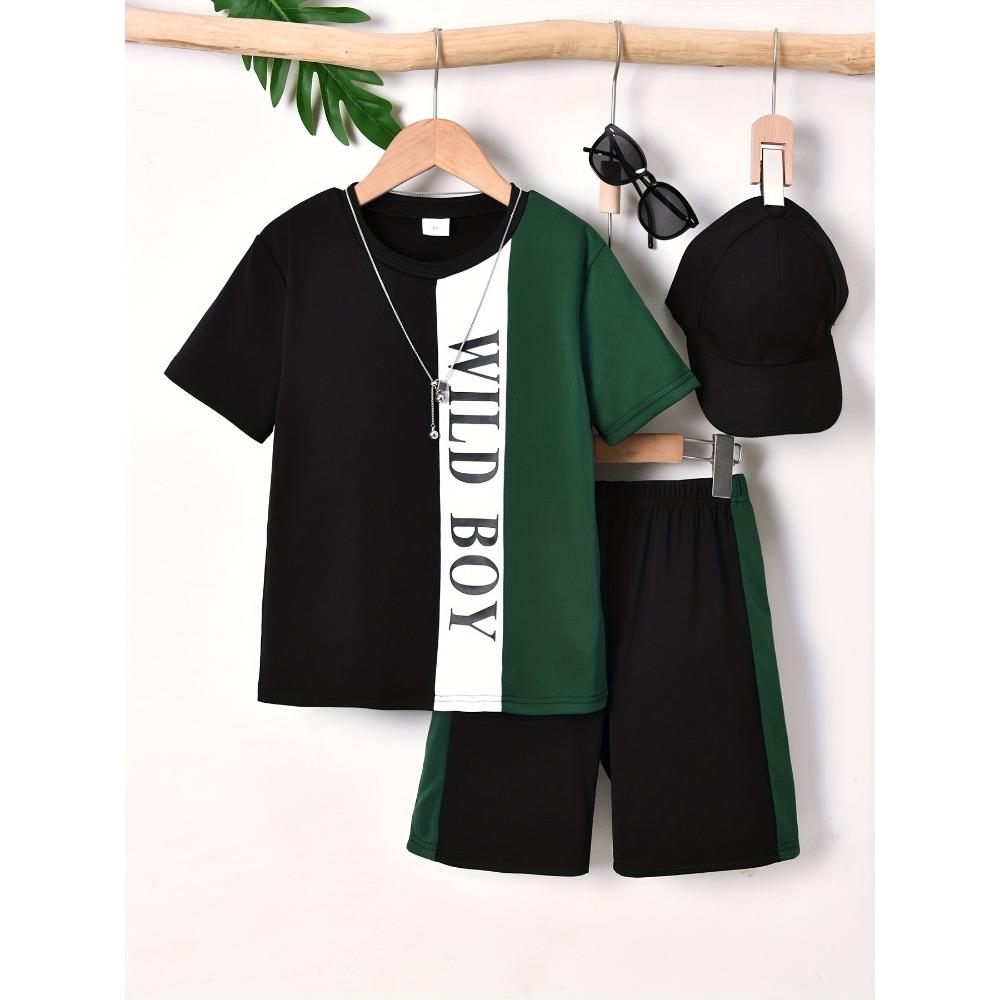 Самый продаваемый повседневный модный комплект для мальчиков, включающий футболку с минималистичным ярким принтом в уличном стиле и комплект шорт 150