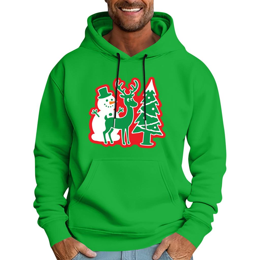 Men's Casual Sports Hooded Pocket Christmas Print Long Sleeve Sweatshirt