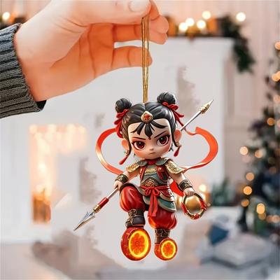 2025 New 2d Popular Cute Cartoon Nezha Car Rearview Mirror Pendant Christmas Tree Pendant Bag Pendant Birthday Gift Key Pendant