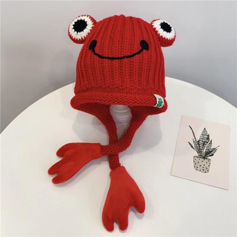 New Arrival Custom Knitted Baby Beanie Funny Frog Acrylic Beanies Hat for Kids Outside Travel