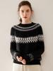 Women's Fair Isle Jacquard Cashmere Sweater: Unique Color Block, Round Neck, Loose Fit, Thickened Knitwear for Autumn/Winter.