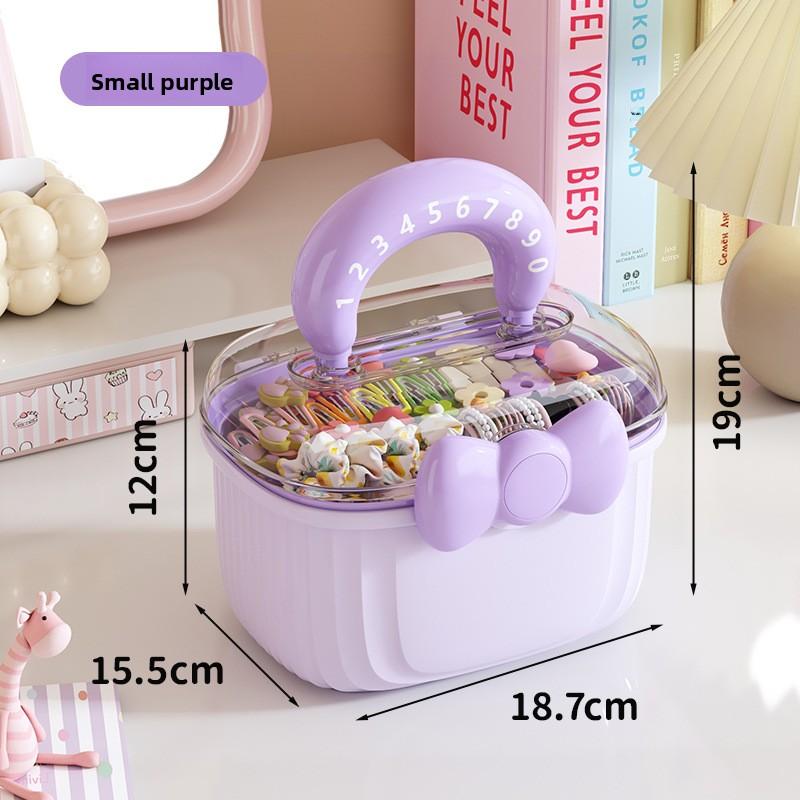 Portable Storage Box with Lid Grid Children's Hair Accessories Desktop Plastic Jewelry Transparent Double-layer Creative Cute Storage Box