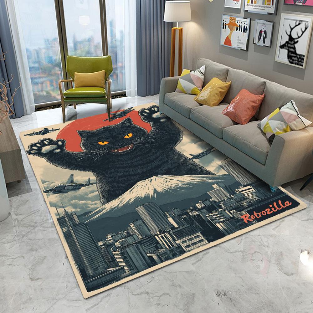 Retro Katze Kätzchen Abstrakte Kunst Niedlich Teppich Wohnzimmer Sofa Schlafzimmer Arbeitszimmer Küche Eingangstürmatte Rutschfest Heimdeko Teppich