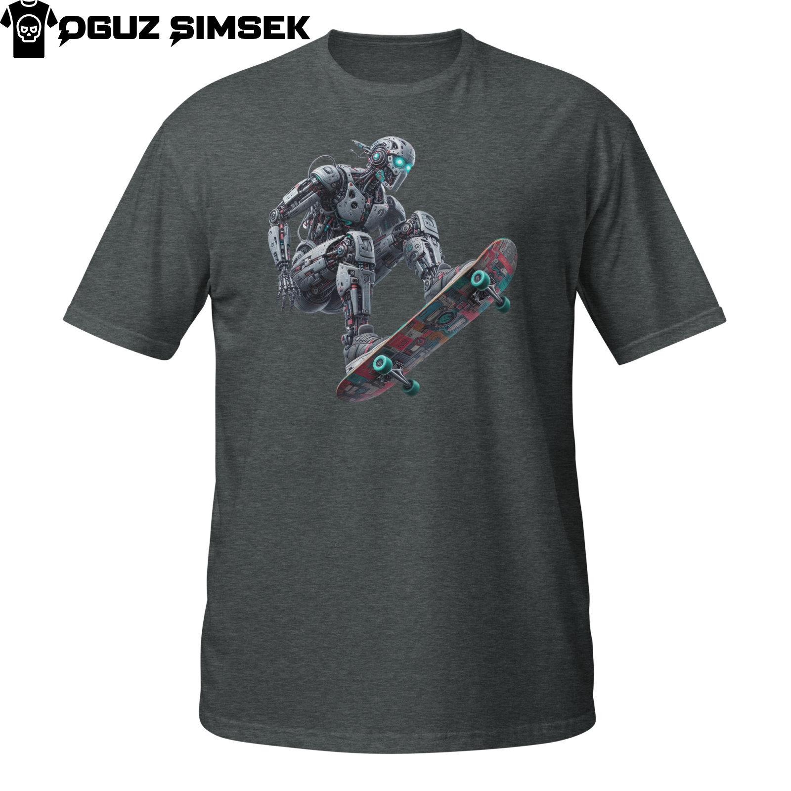 Robot Skateboarder Graphic Short-Sleeve Unisex T-Shirt Mens Womens Tees Top | Retro Urban Streetwear S