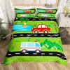 Cartoon Auto Bettbezug Kinder Stadtverkehr Straßenkarte Bettwäscheset für Jungenzimmer Dekor, Geometrische Linien Straßenauto Bettdeckenbezug