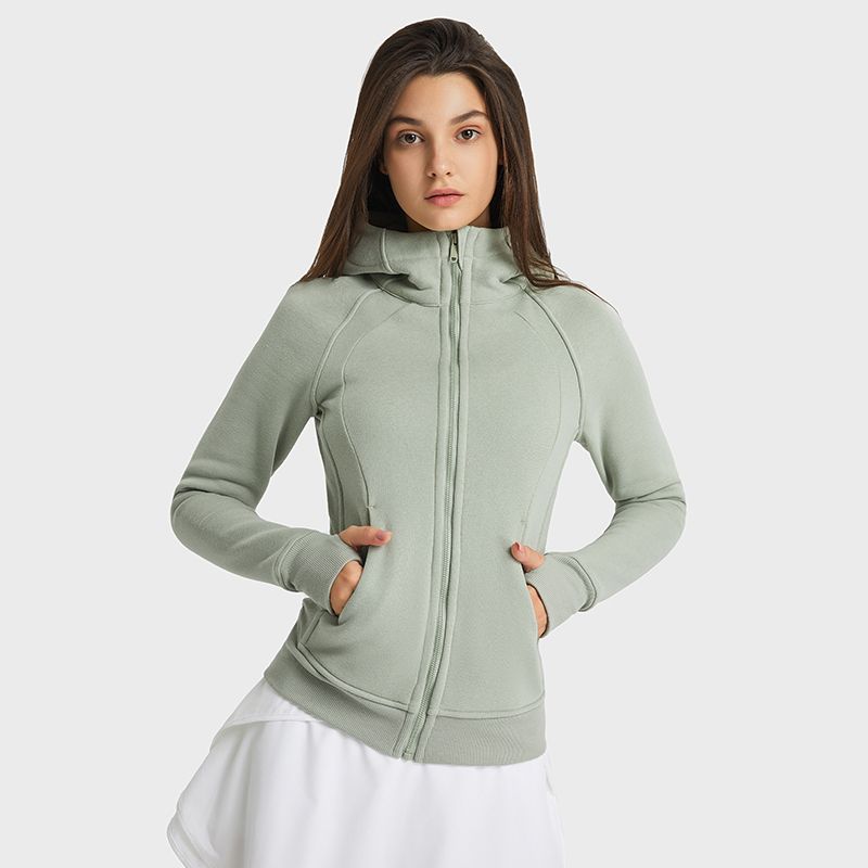 Winter Yoga Clothing Top Outdoor Sports Running Jacket Women Fall and Winter Fleece Cardigan Slim-Fit Hood Sweatshirt Women