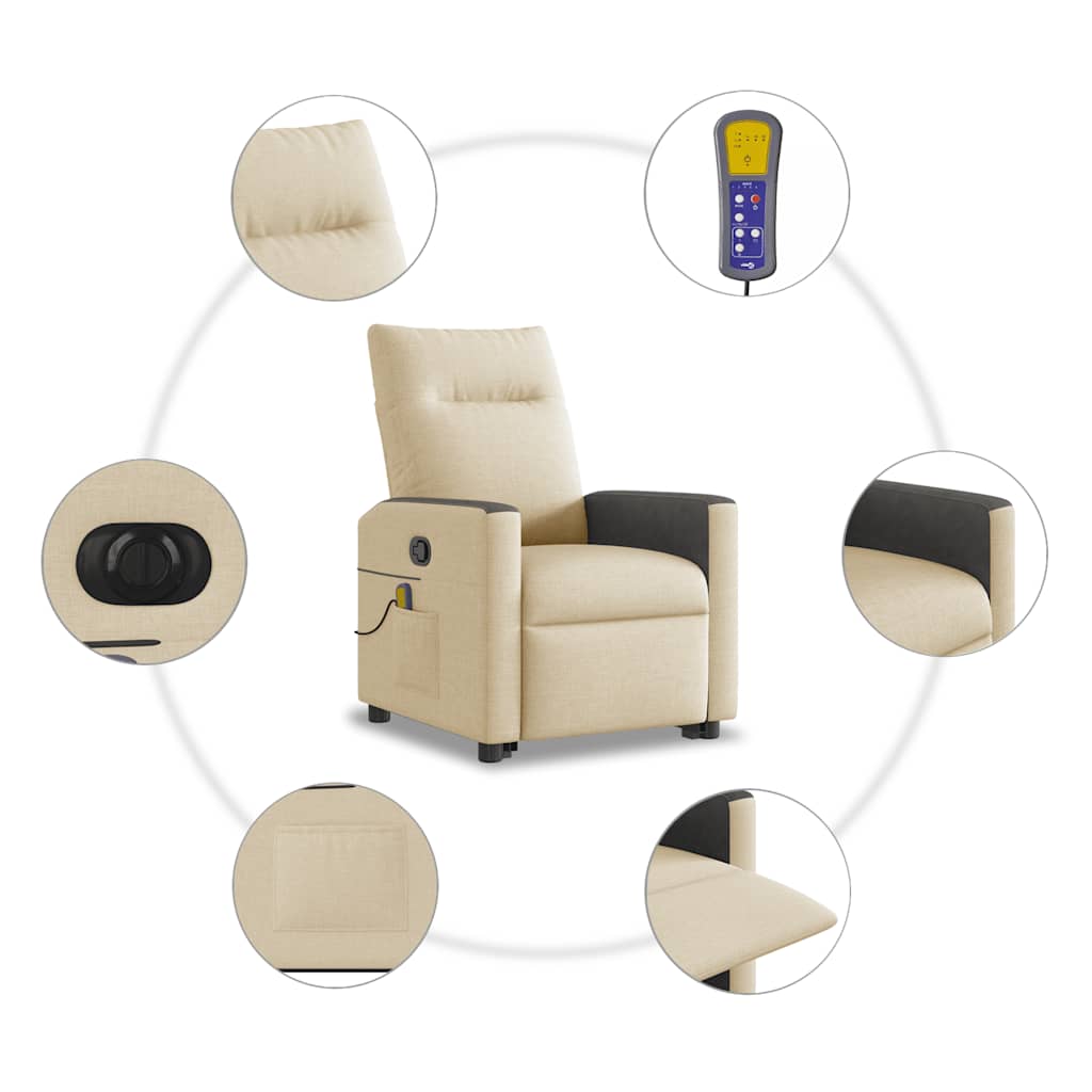 Electric Massage Recliner with Rising Function Cream Fabric