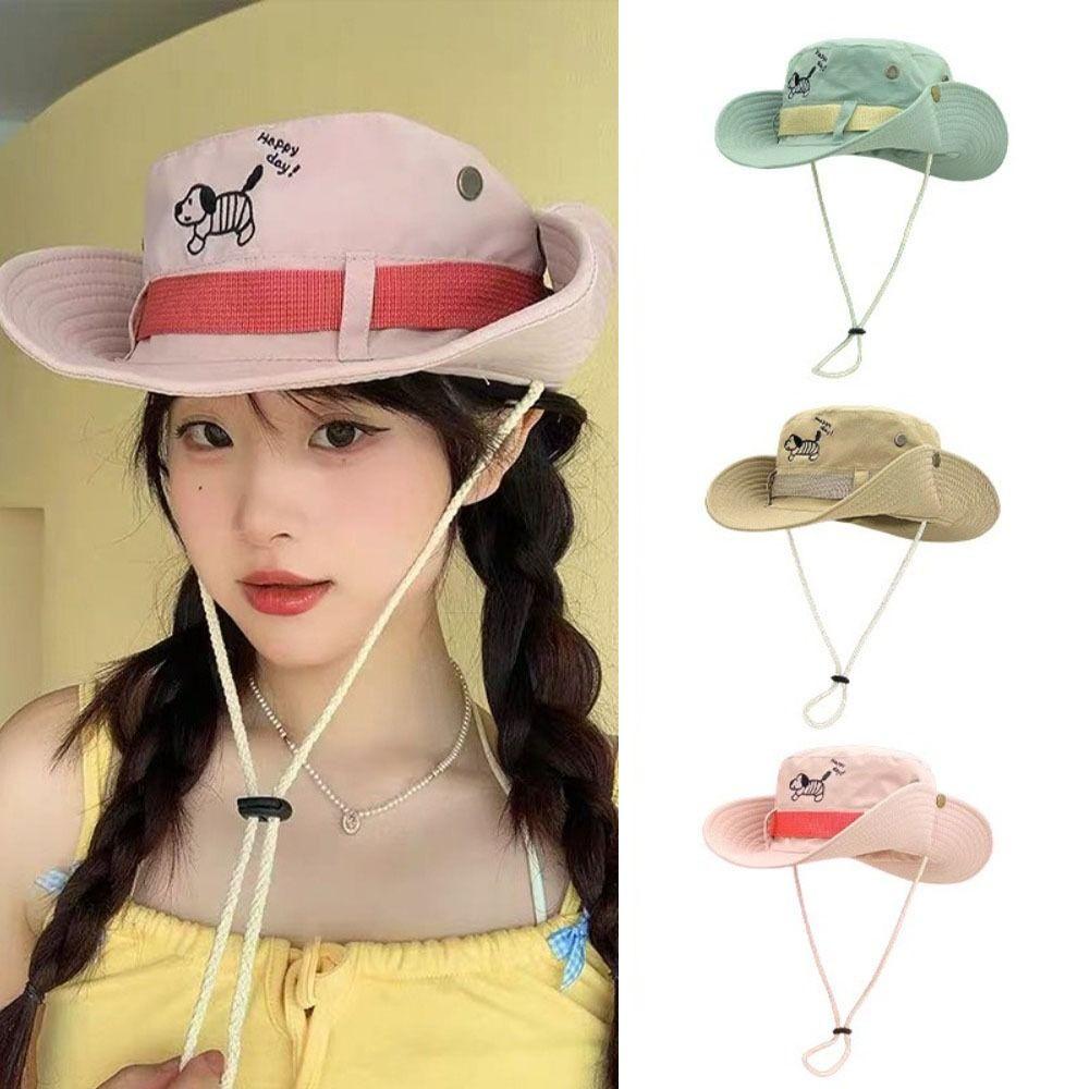 Big Brim Western Cowboy Hat Visor Sunscreen Fisherman Hat Retro Puppy Bucket Hat  Women