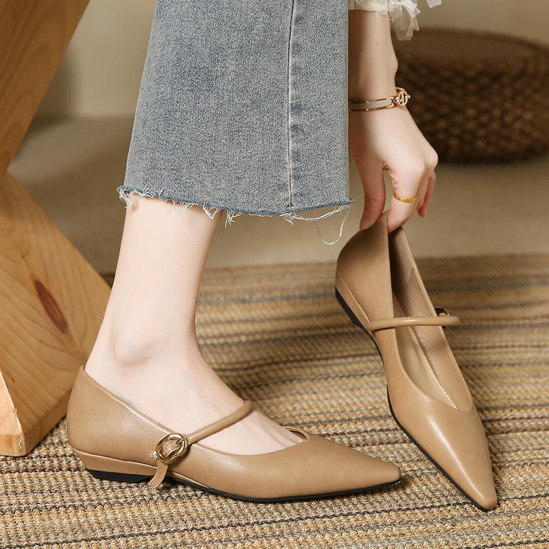 Fashion 2024 Brand Elegant Woman Versatile Pointed Toe Shoes Fashion Shallow Mouth Mary Janes Casual Flats Female Flat Shoes