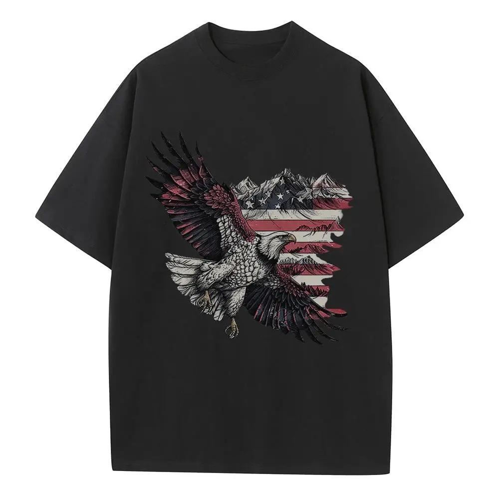 Graphic T Shirts Mens Womens Eagle American Flag Graphic Pure Cotton Breathable Heavyweight Drop Shoulder Tops