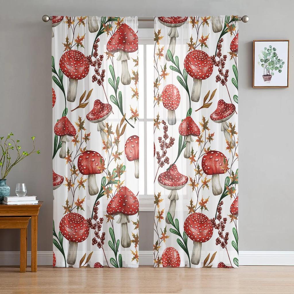 Watercolor Vegetable Texture Sheer Curtains for Bedroom Living Room Decoration Window Curtain Kitchen Tulle Voile Organza Drapes