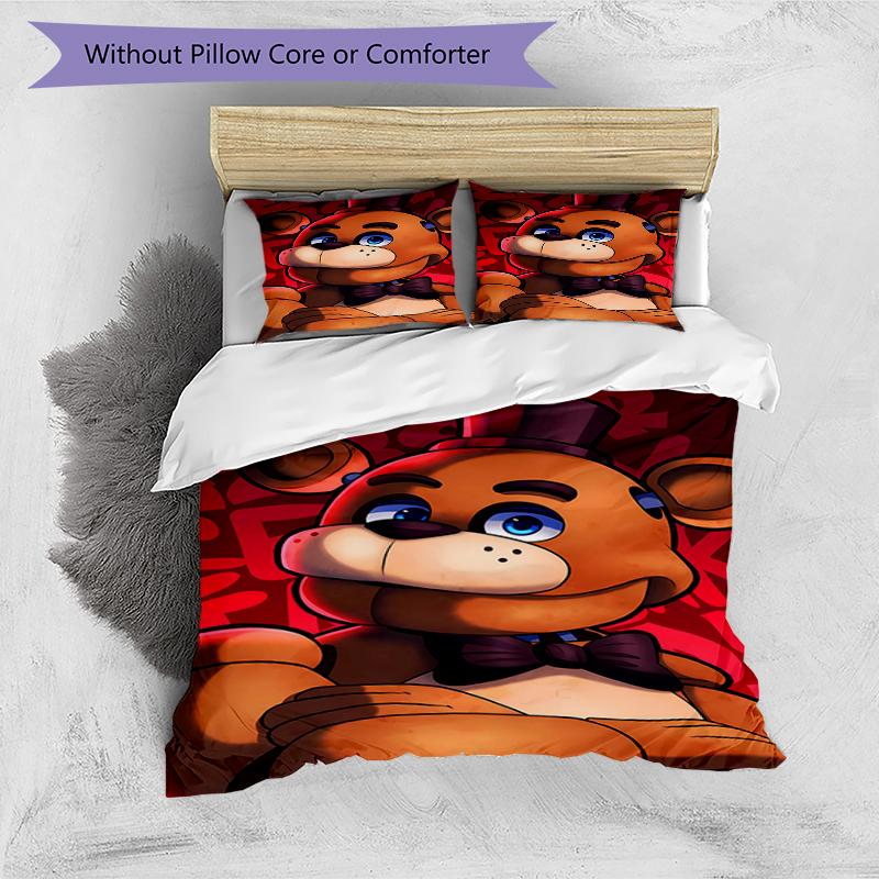 3pcs Freddy Bear2 Design Cover Set - HD Printed Bedding with 1 Cover and 2 Pillowcases - Perfect for Home and Dorm Decor